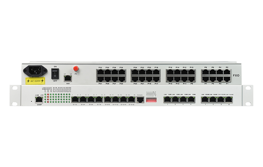 飛暢科技-32路電話+16E1+4FE+4GE+2路數(shù)據(jù)+SNMP+console（19英寸，物理隔離）電話光端機(jī)